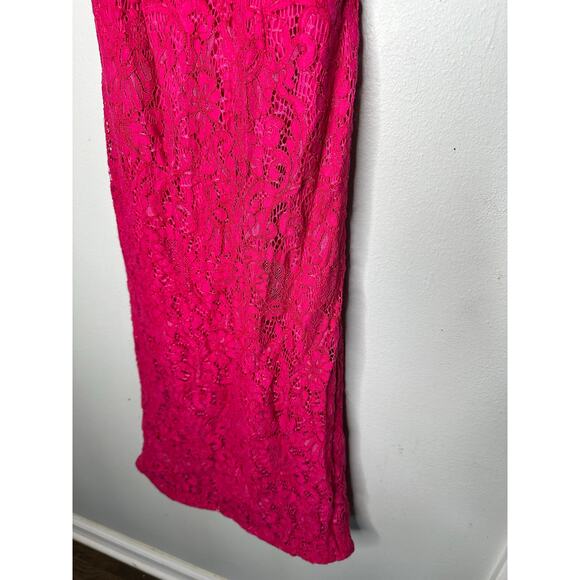 BARDOT Vibrant Pink Ivanna Lace Peek-A-Boo Cutout Midi Dress Size US 2 - Picture 8 of 12